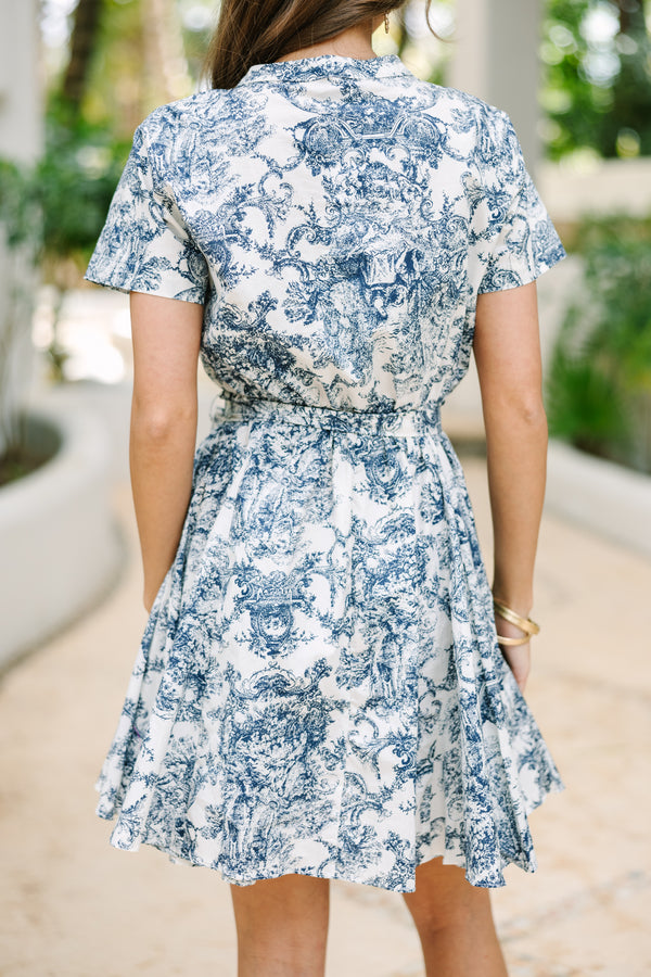 Here To Stay Navy Blue Toile Print Dress Shop the Mint Here To Stay Navy Blue Toile Print Dress Shop the Mint