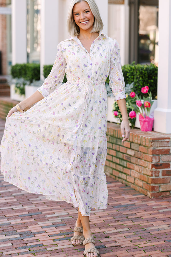 Show You Off White Ditsy Floral Maxi Dress