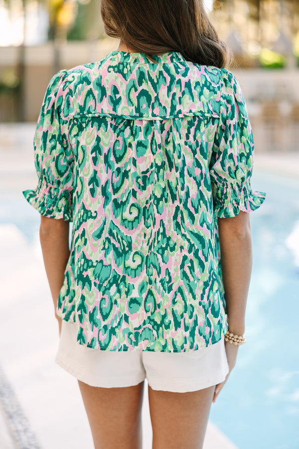 Can't Stop Now Green Abstract Blouse