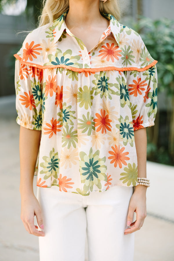 Stay A While Orange Floral Blouse