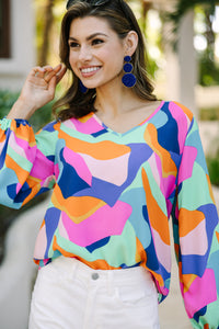 abstract blouse, spring blouse, colorful blouses for women