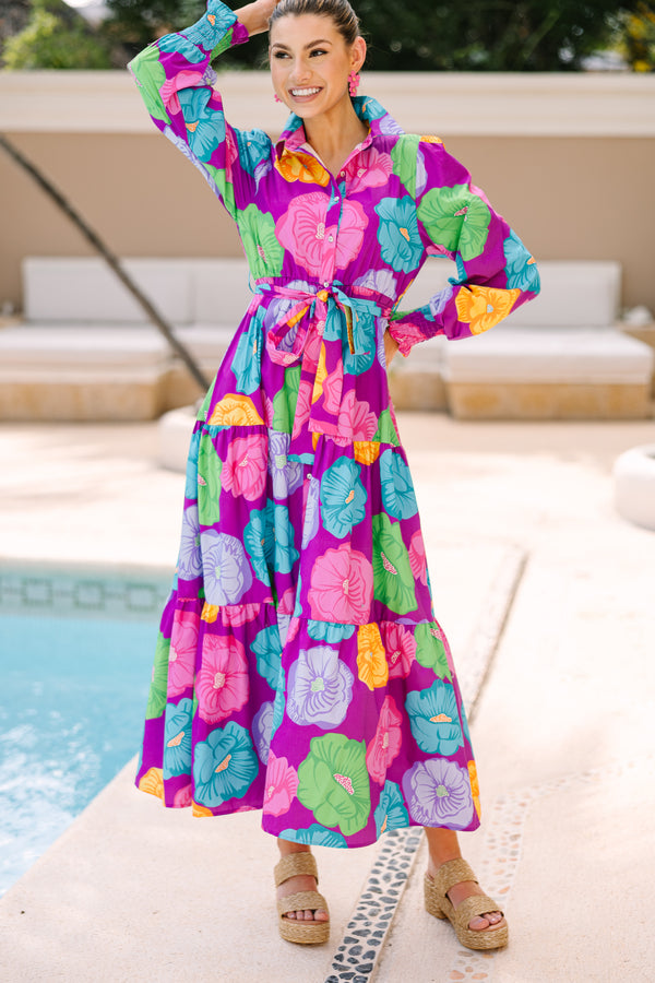 Hear You Out Purple Floral Maxi Dress