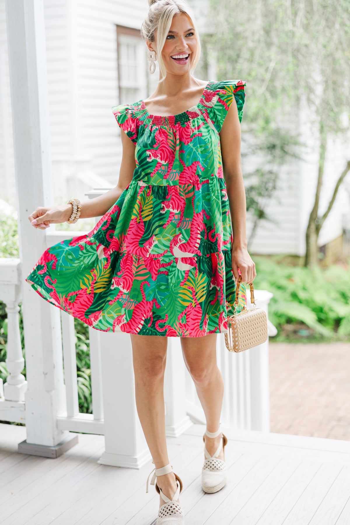 Pink green Tropical Dress