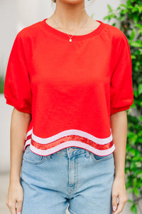 You're A Firework Red Sequin Trimmed Top