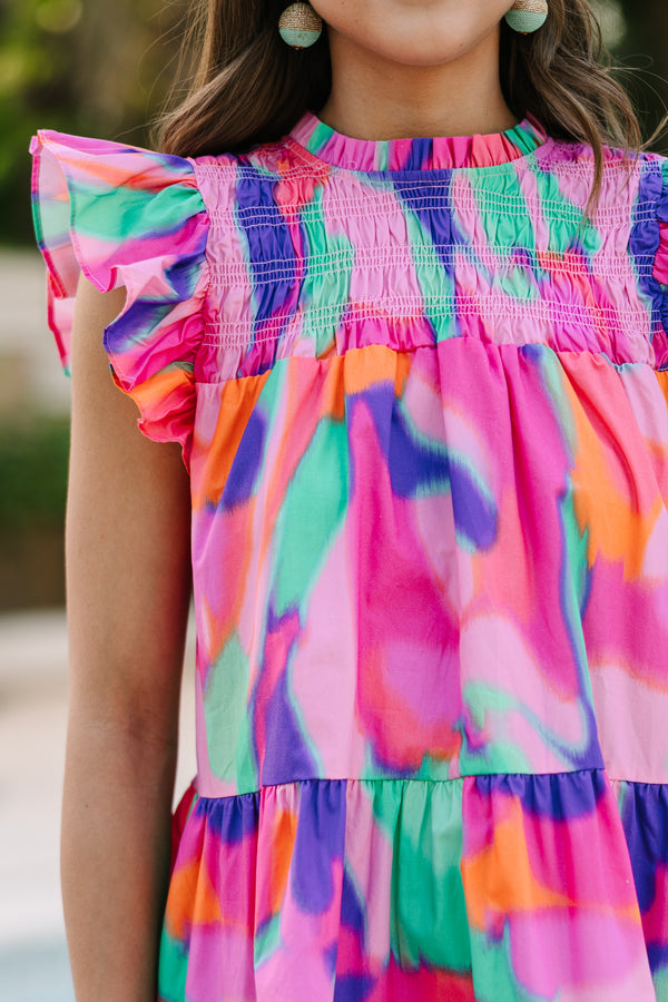 Can't Stop Pink Abstract Babydoll Dress