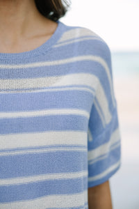 Easy Living Blue Striped Short Sleeve Sweater