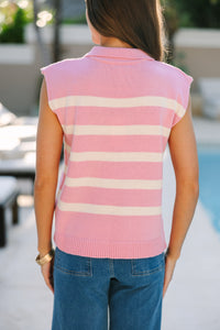 In Your Dreams Pink Striped Short Sleeve Sweater