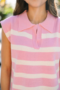 In Your Dreams Pink Striped Short Sleeve Sweater