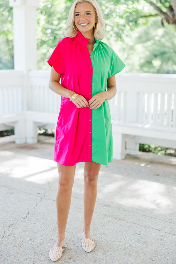 Speak Up Fuchsia/Green Colorblock Dress Shop the Mint Speak Up Fuchsia/Green Colorblock Dress Shop the Mint