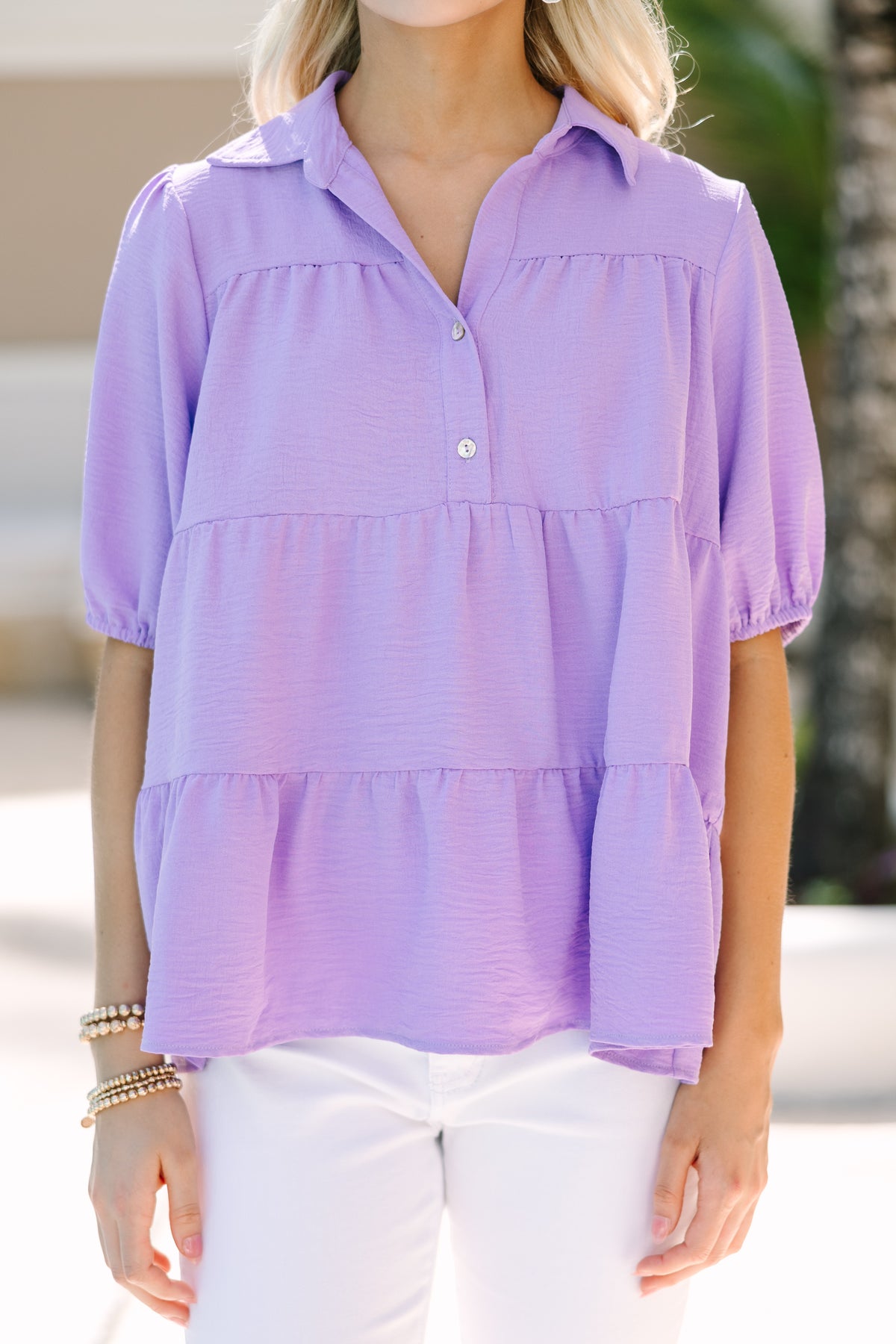 Beyond Compare Lavender Purple Tiered Blouse – Shop the Mint