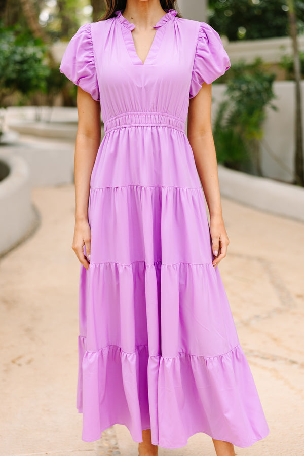 Coming Back For You Lavender Purple Tiered Midi Dress