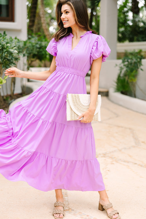 Coming Back For You Lavender Purple Tiered Midi Dress