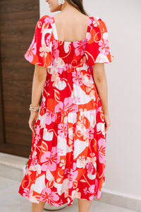 It's All For You Red Floral Midi Dress