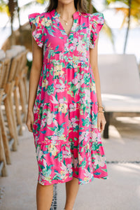 Tell Me More Pink Floral Midi Dress