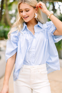 Know You Better Light Blue Puff Sleeve Blouse