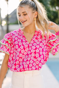 floral blouse, pink blouses, rickrack detailing
