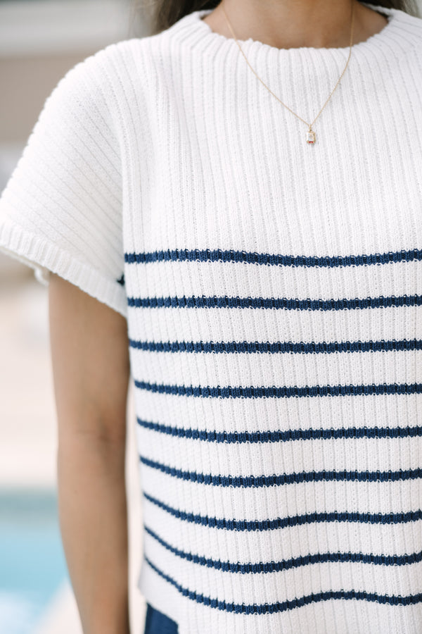 Ready For The Day Navy Blue Striped Sweater