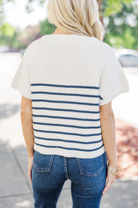 Ready For The Day Navy Blue Striped Sweater