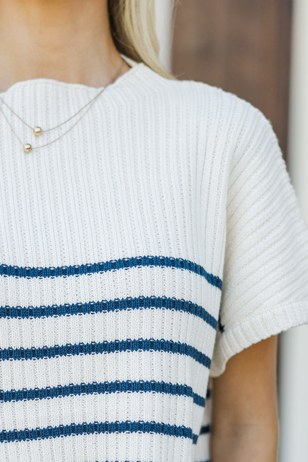 Ready For The Day Navy Blue Striped Sweater