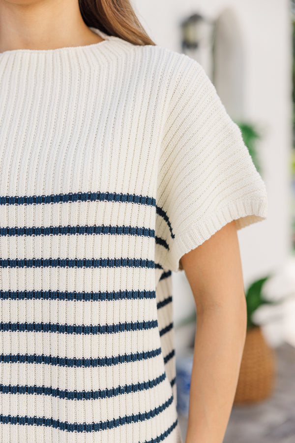 Ready For The Day Navy Blue Striped Sweater