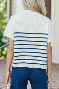Ready For The Day Navy Blue Striped Sweater