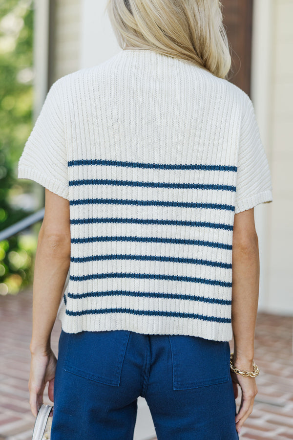 Ready For The Day Navy Blue Striped Sweater
