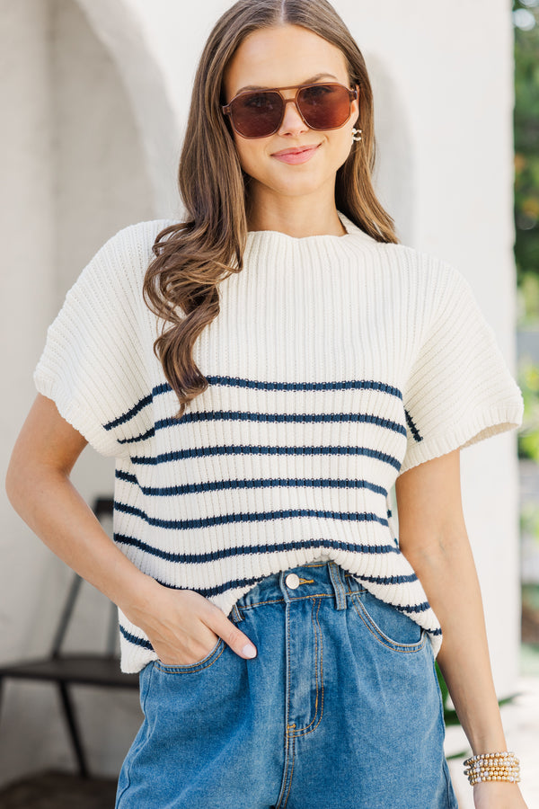Ready For The Day Navy Blue Striped Sweater
