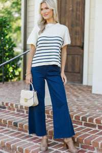 Ready For The Day Navy Blue Striped Sweater