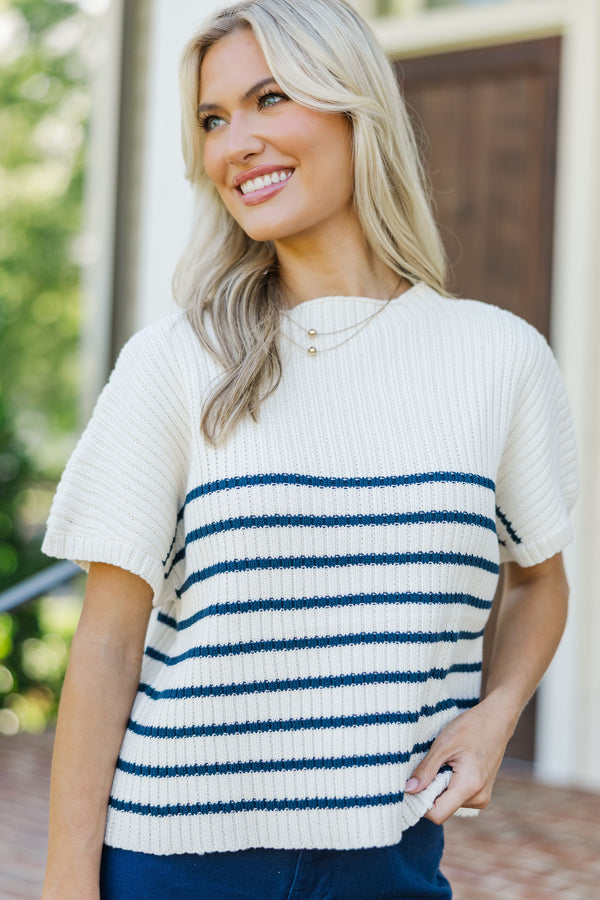 Ready For The Day Navy Blue Striped Sweater