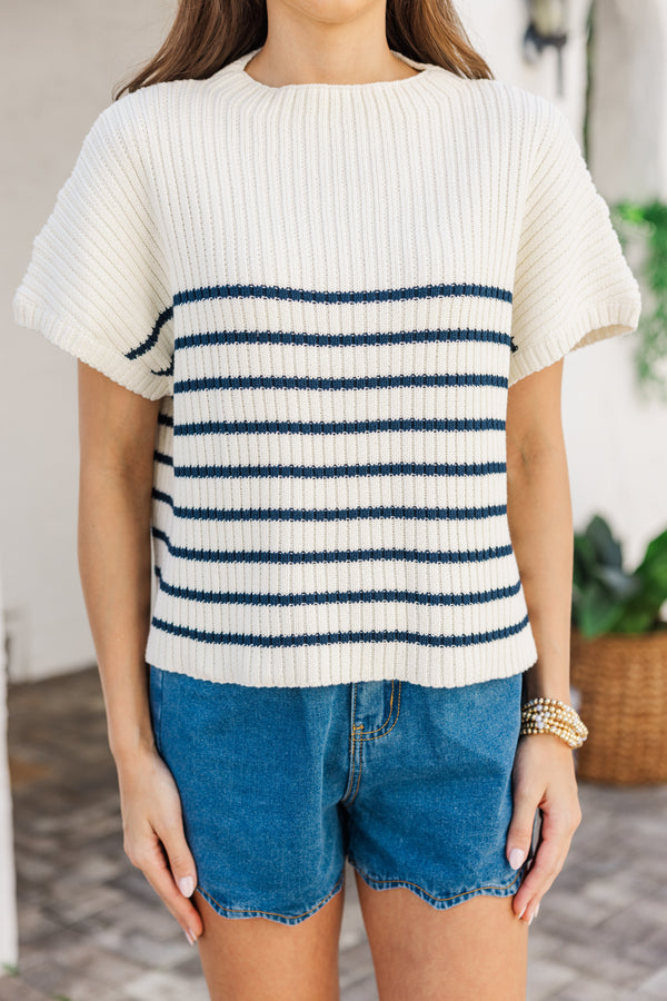 Ready For The Day Navy Blue Striped Sweater