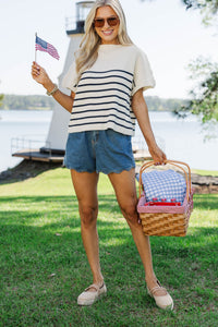 Ready For The Day Navy Blue Striped Sweater