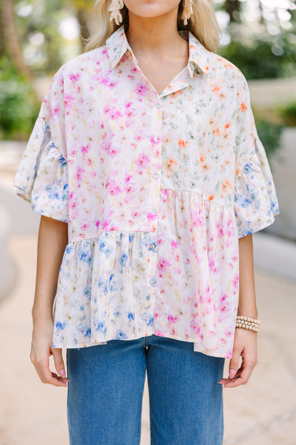 Need You More Pink Ditsy Floral Blouse