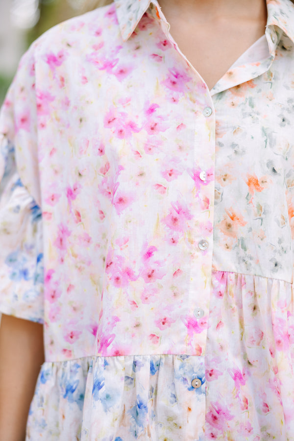 Need You More Pink Ditsy Floral Blouse