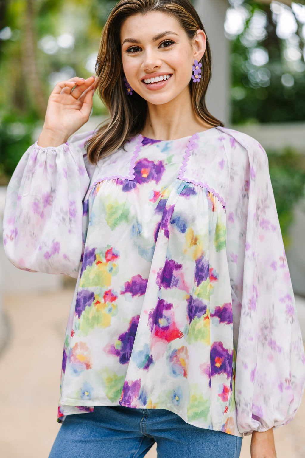 トップス MURRAL | FRAMED FLOWER BLOUSE In The Beginning Purple Floral Blouse – Shop the Mint