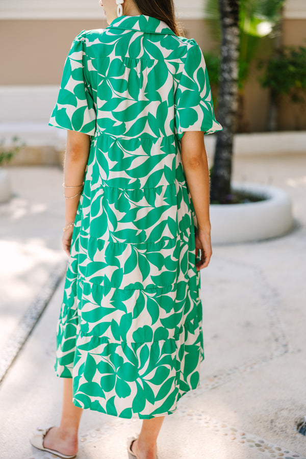 Listen To Your Heart Green Floral Midi Dress
