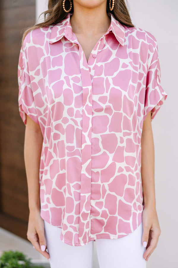 Feeling Your Best Mauve Pink Giraffe Print Blouse