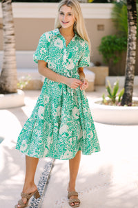 There You Go Green Floral Midi Dress