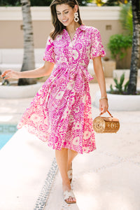 There You Go Magenta Pink Floral Midi Dress