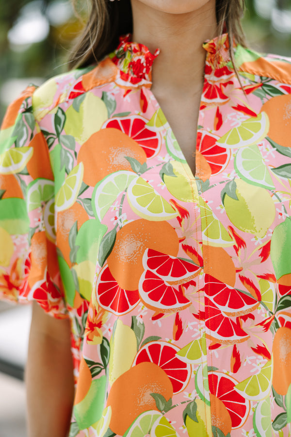 vibrant blouses, bold blouses, spring blouses, fruit prints 