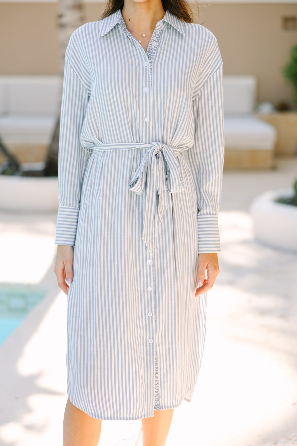 Make You Happy Blue Striped Midi Dress  Shop the Mint
