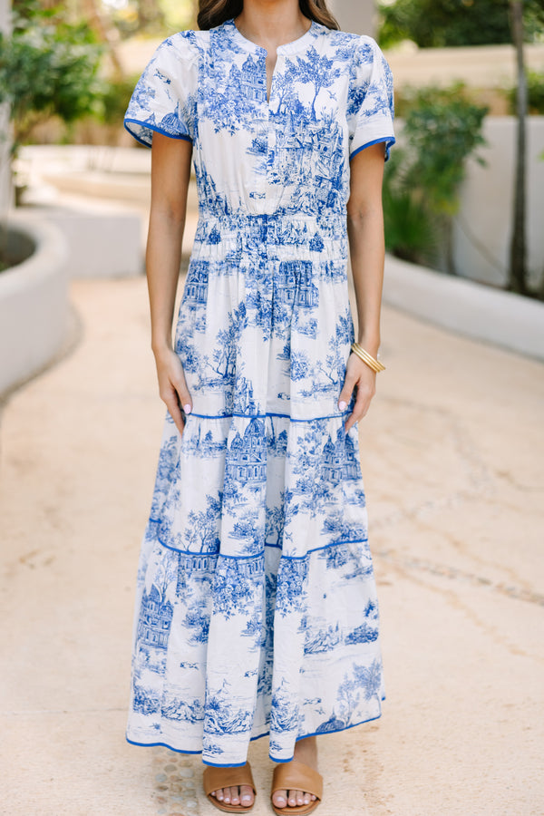 Share Your Happiness Blue Toile Maxi Dress