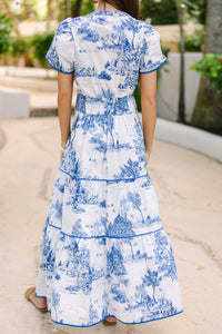 Share Your Happiness Blue Toile Maxi Dress