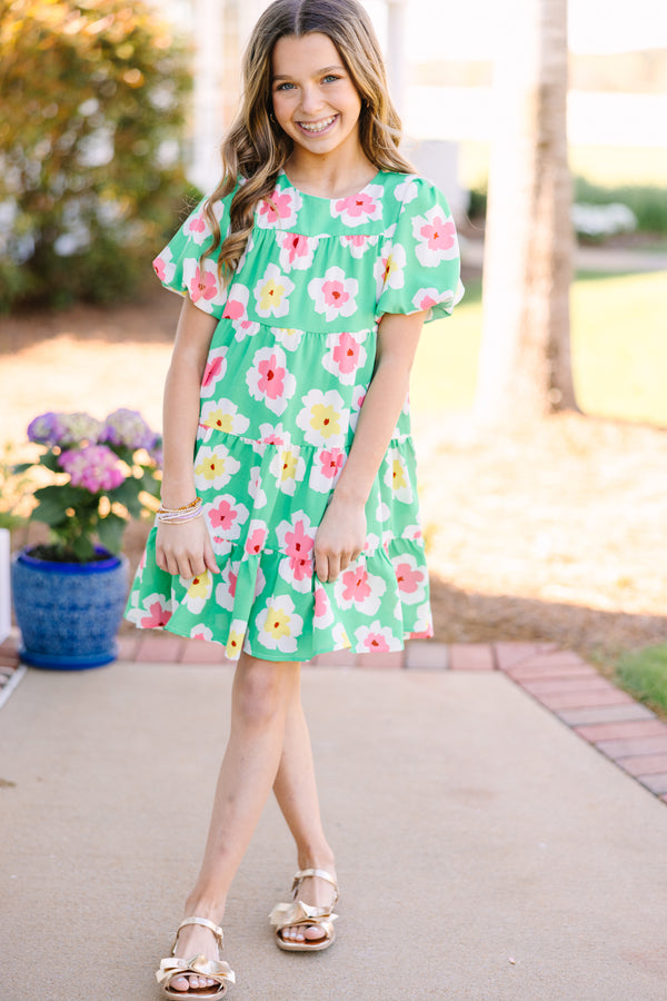 Girls: Start The Day Green Floral Dress – Shop the Mint