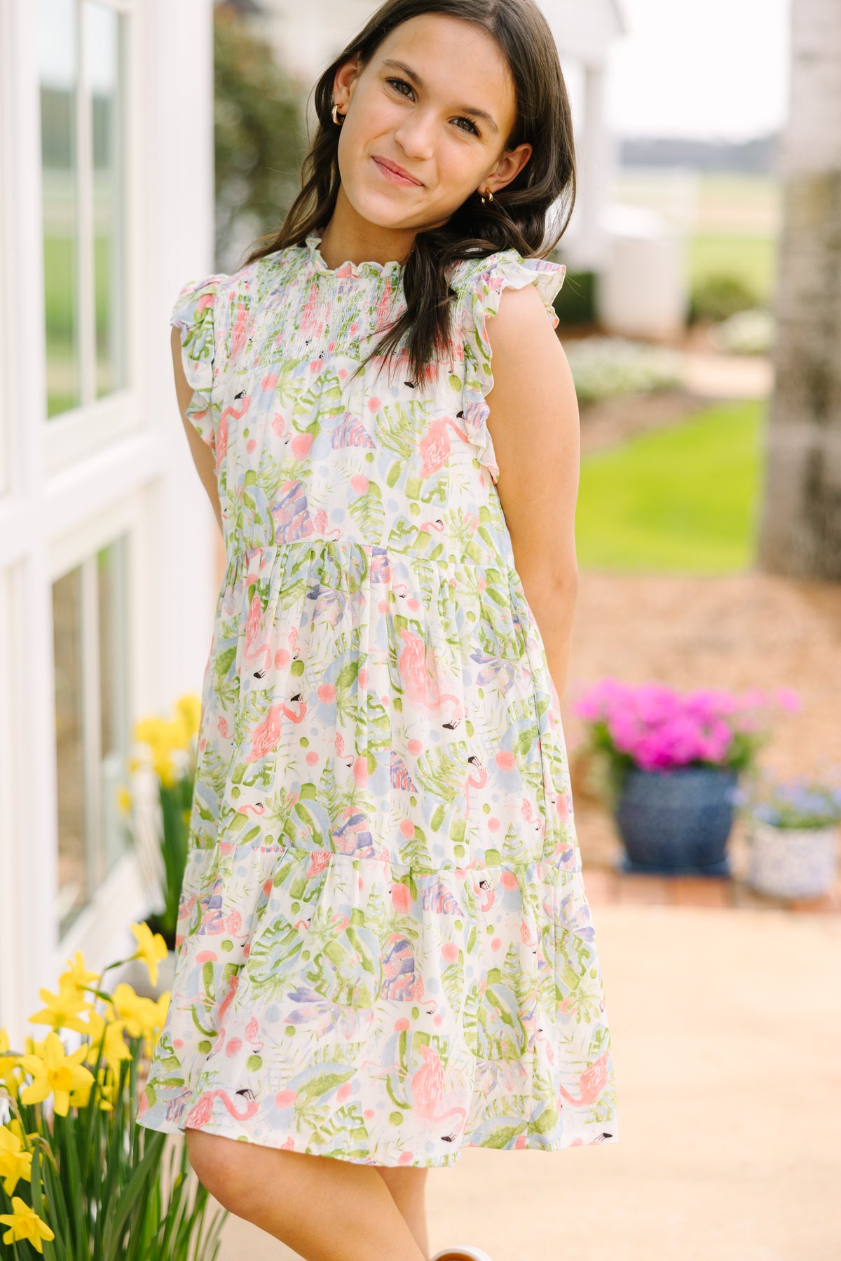 Girls: Out In The Sun Pink Flamingo Dress  Shop the Mint
