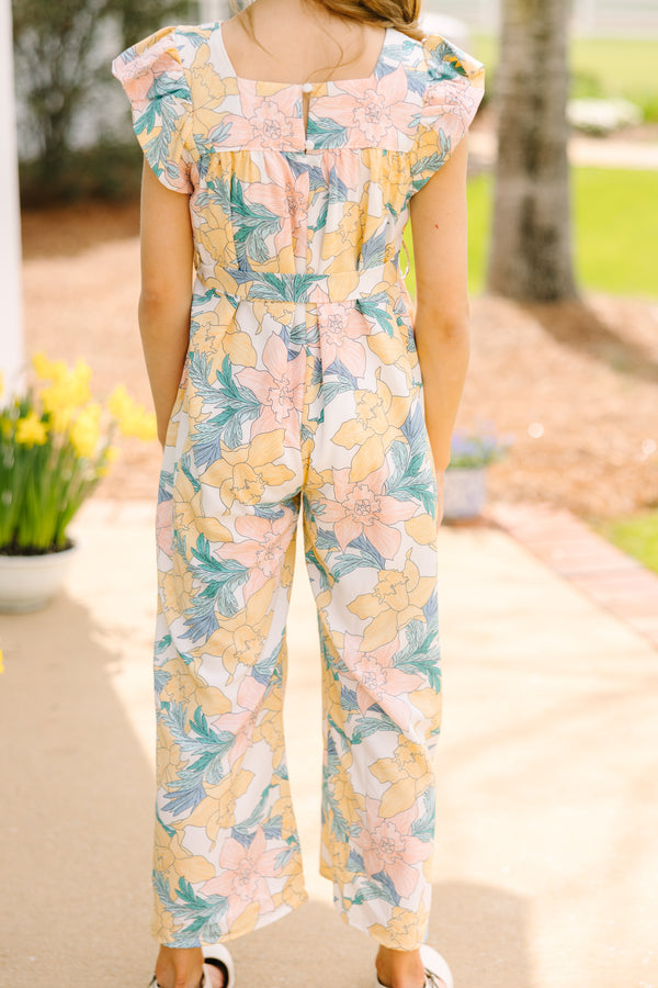 Girls: Just In Time Off White Floral Jumpsuit