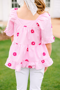 Girls: All In Time Pink Embroidered Blouse