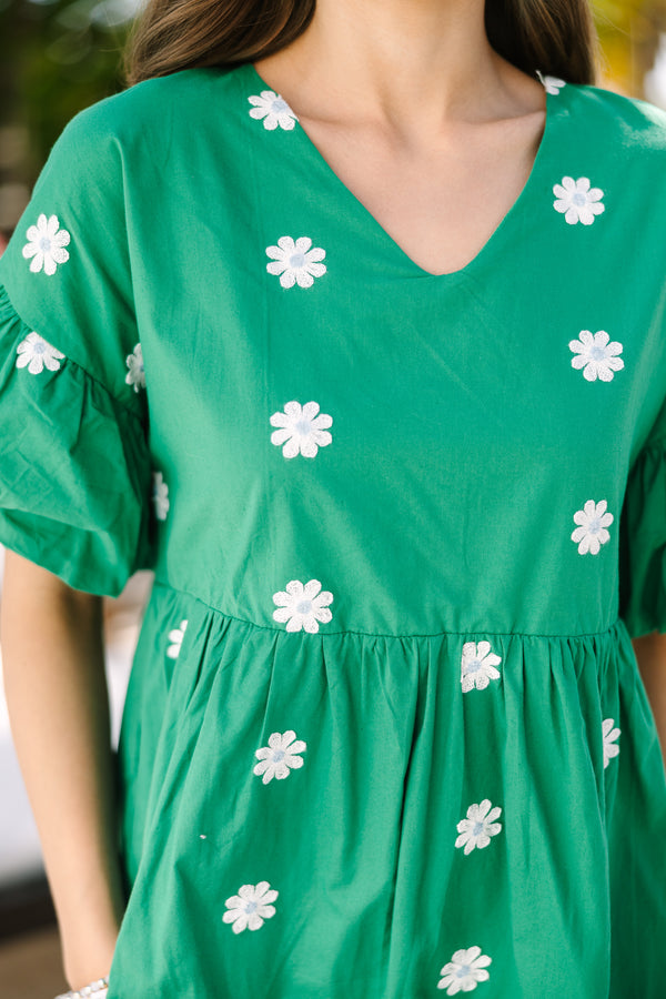 Face The Day Ahead Green Embroidered Dress