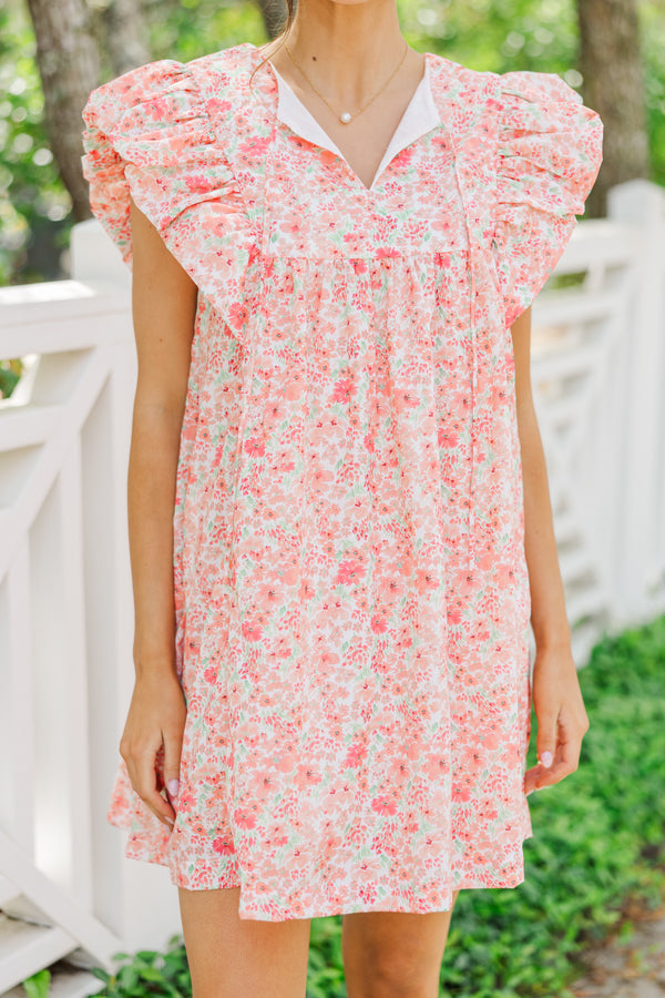 This Is The Day Coral Pink Ditsy Floral Dress