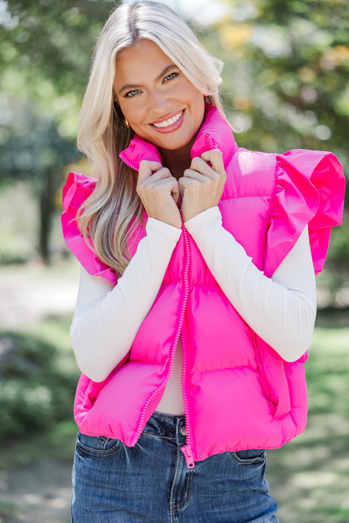 See You There Hot Pink Ruffled Vest – Shop the Mint