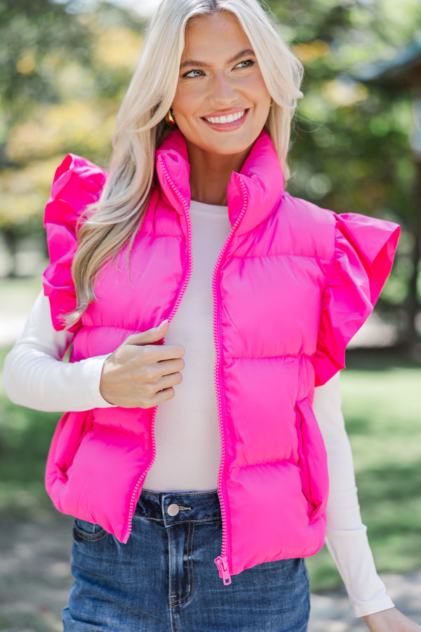See You There Hot Pink Ruffled Vest – Shop the Mint